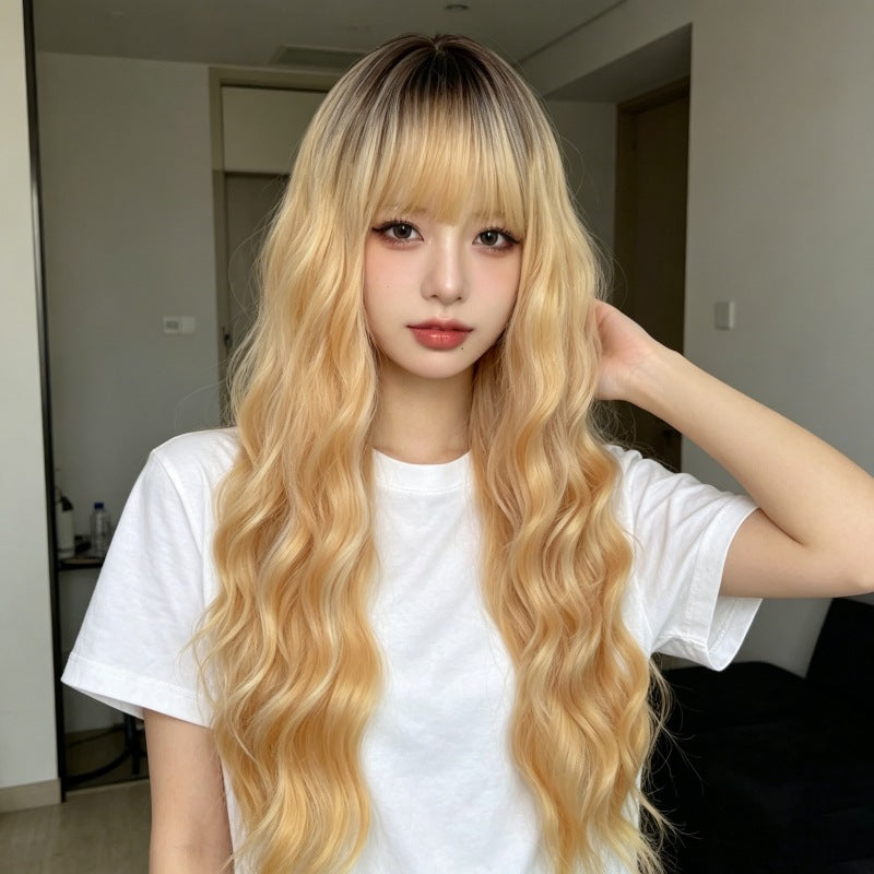 Women's Up Air Bangs Rose Net Matte Wig Long Curls