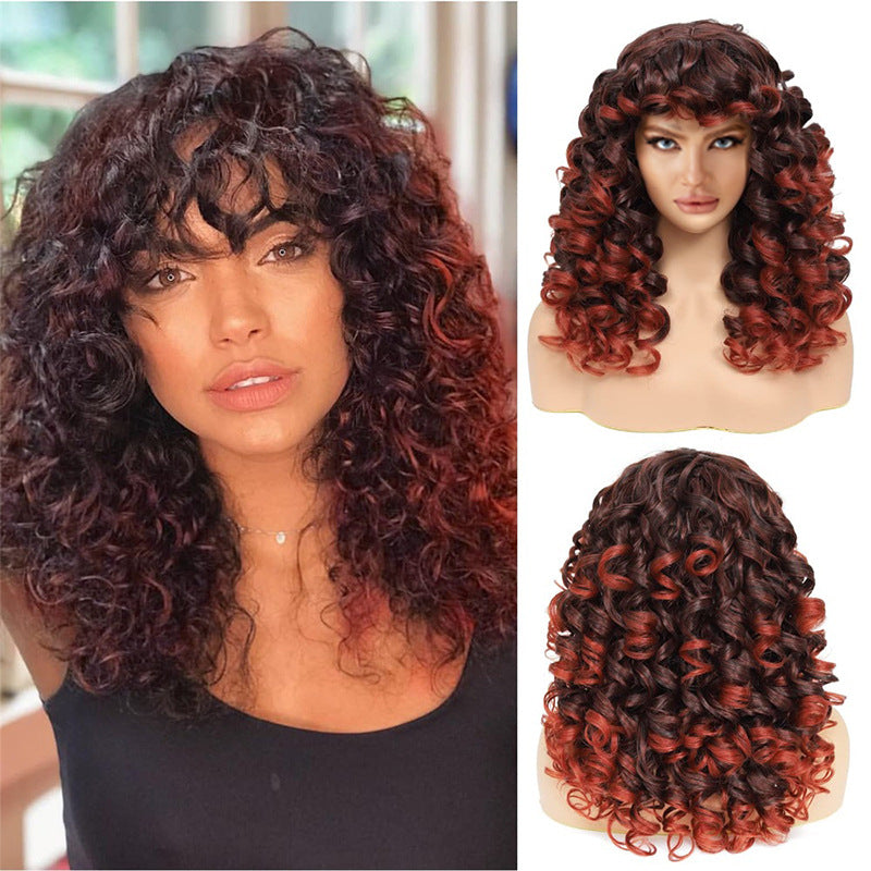 Women's Small Roll Chemical Fiber Rose Net African Head Wig Short Curly Hair