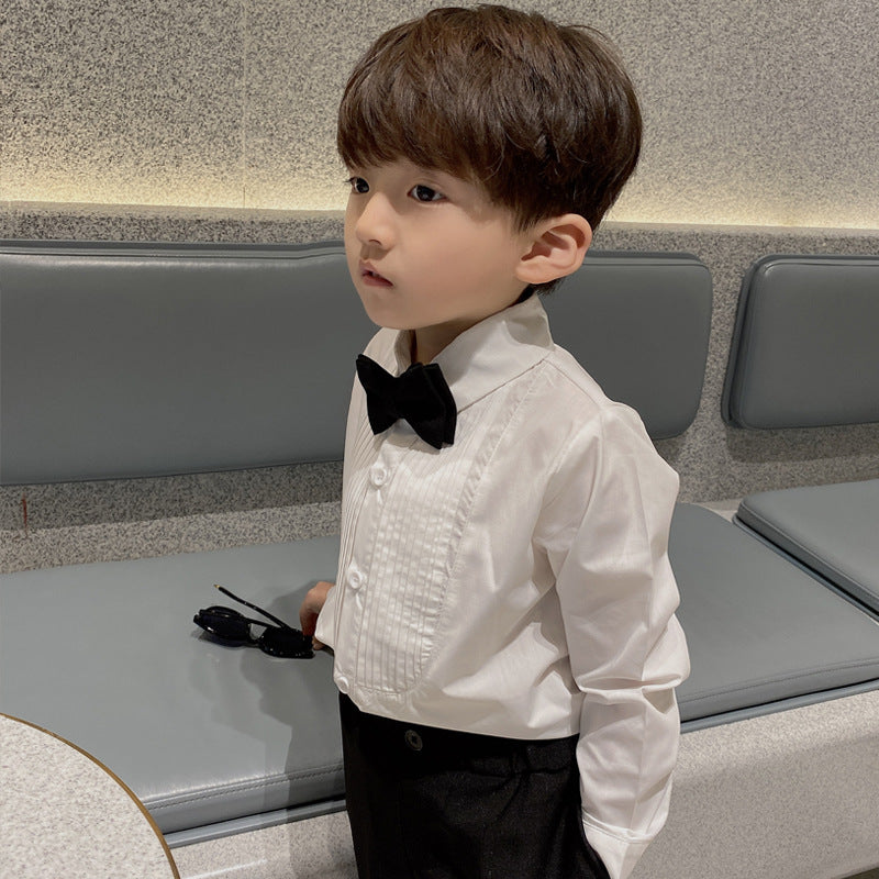 Children's Black White Long-sleeved Fashion Inner Match Children's Shirt