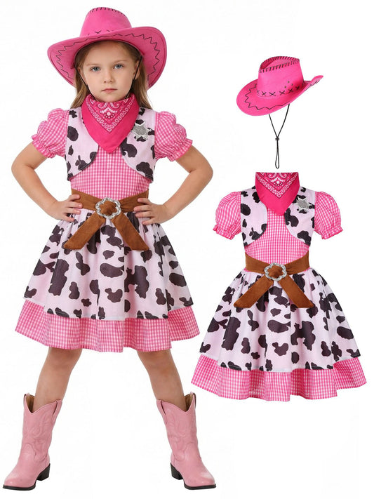 Western Denim Halloween Pink Leopard Print Holiday Party Children's Suit