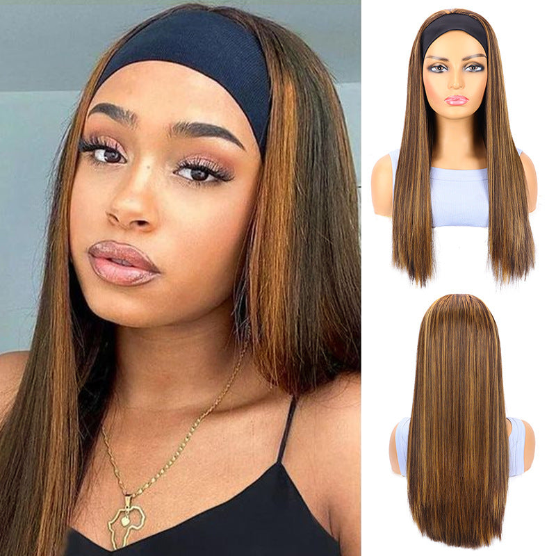 Women's Brown Mixed Color Hair Ice Ribbon Long Straight Wig