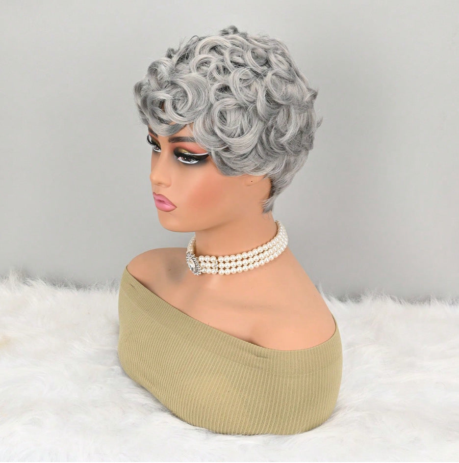Elegant Women's Gray Fiber Synthetic Wigs Wig Short Curly Hair