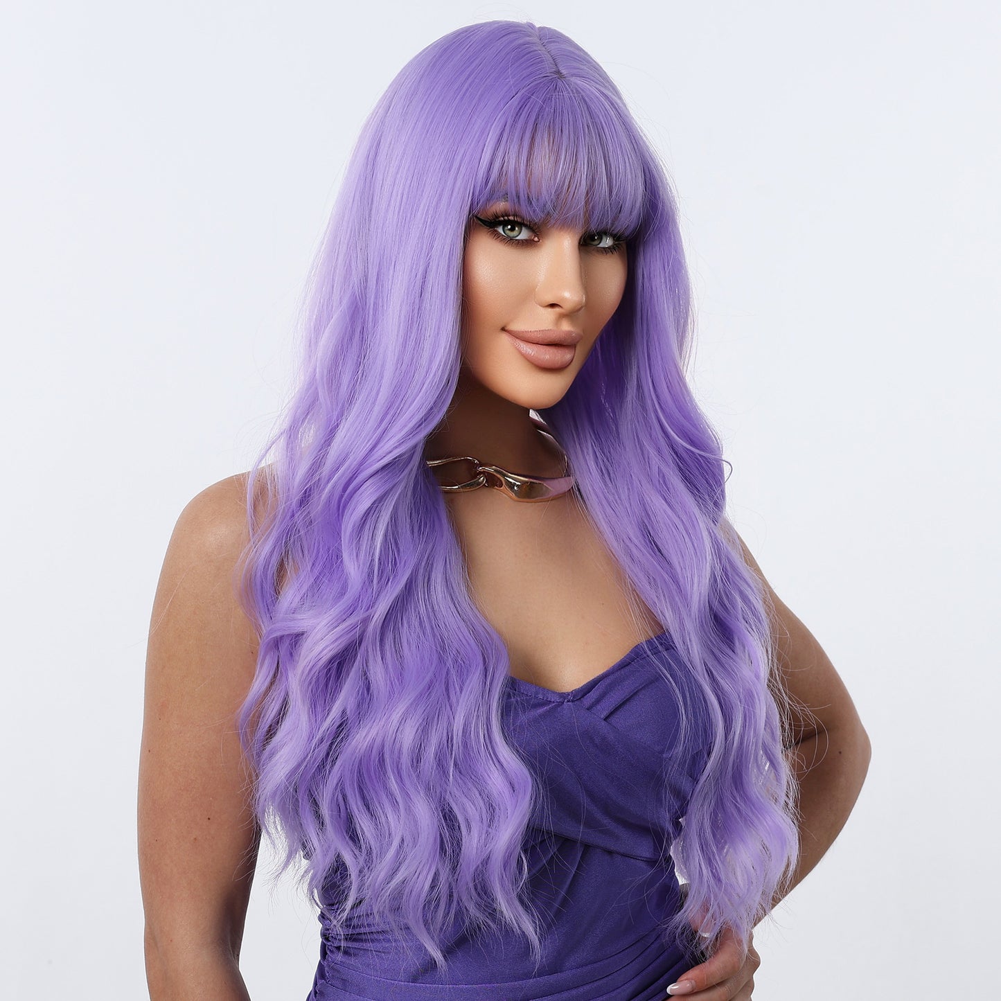 Women's Purple Bangs Curly Hair Chemical Fiber Synthetic Wig Long Curls