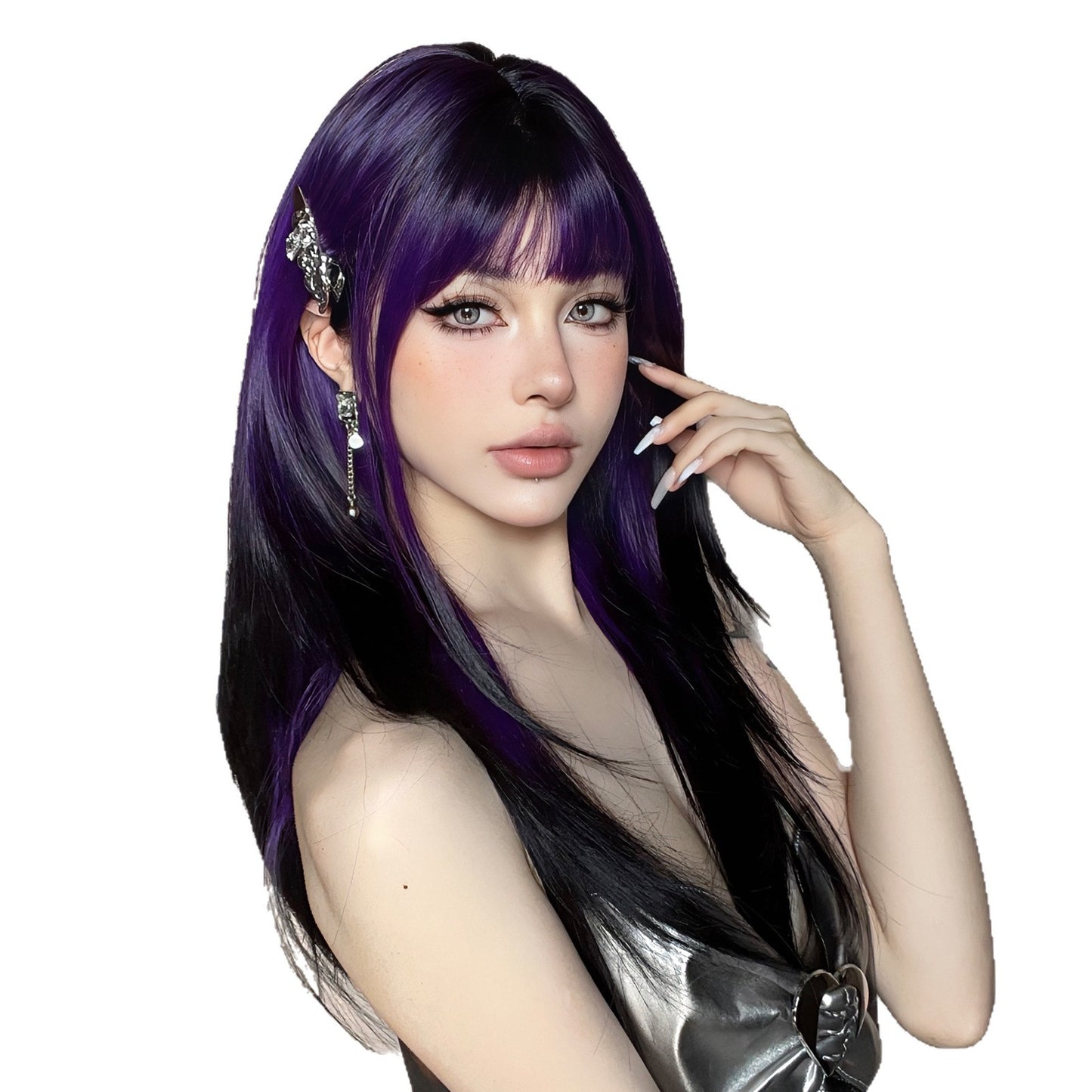 Mid-length Curly Hair Repairing Face Skin Summer Long Straight Wig