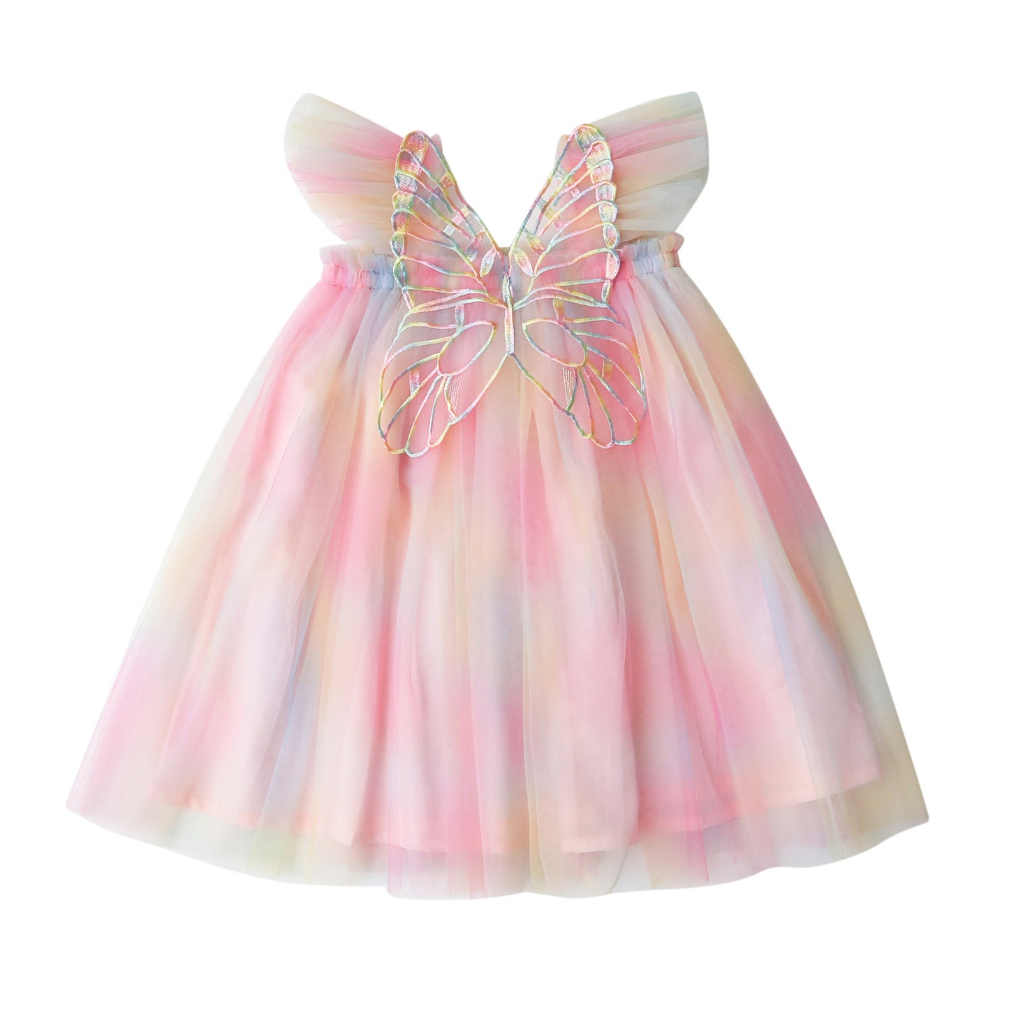 Rainbow Wings Mesh Summer Flounced Sleeve Princess Children's Dress