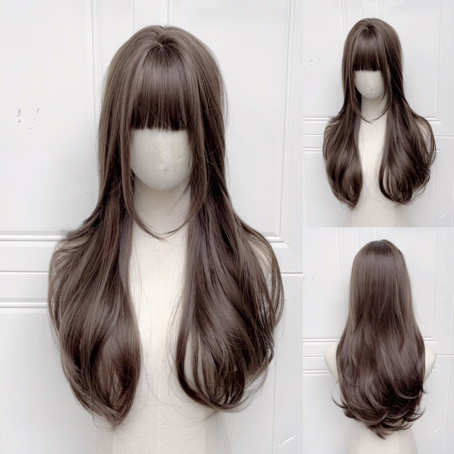 Ponytail Star Female Cold Brown Hair Big Wig Long Curls