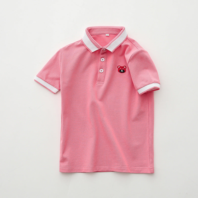 Children's Summer Korean Style Short-sleeved Medium Big Cotton Shirt Polo Children's T-shirt