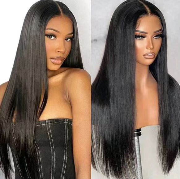 Women's Front Lace Synthetic Wigs Black Mid-length Long Straight Wig