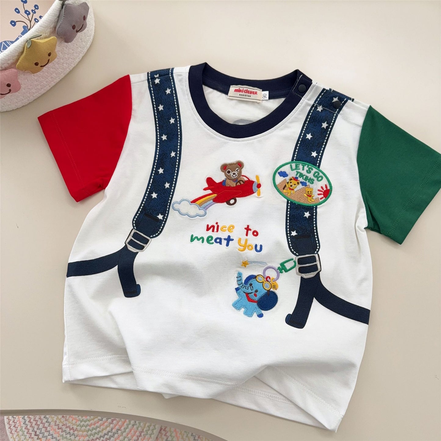 Inner Wear Boys Bear Backpack Short Sleeve Shirt Children's T-shirt