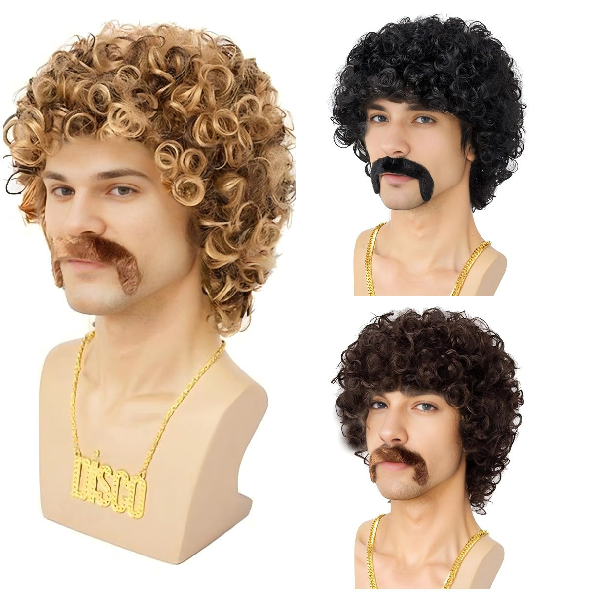 Men's Rose Net Universal Chemical Fiber Small Curly Men's Wig