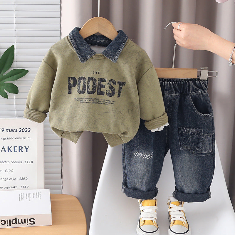 Children's Fried Street Fashion Trendy Spring Western Style Two-piece Children's Suit