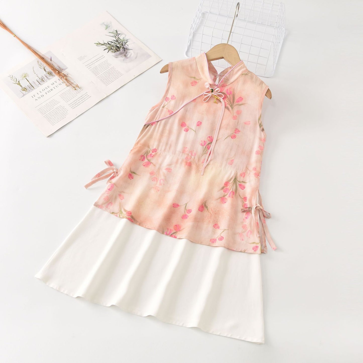 Children's Cotton Silk Short-sleeved Summer Thin Chinese Style Cheongsam Children's Dress