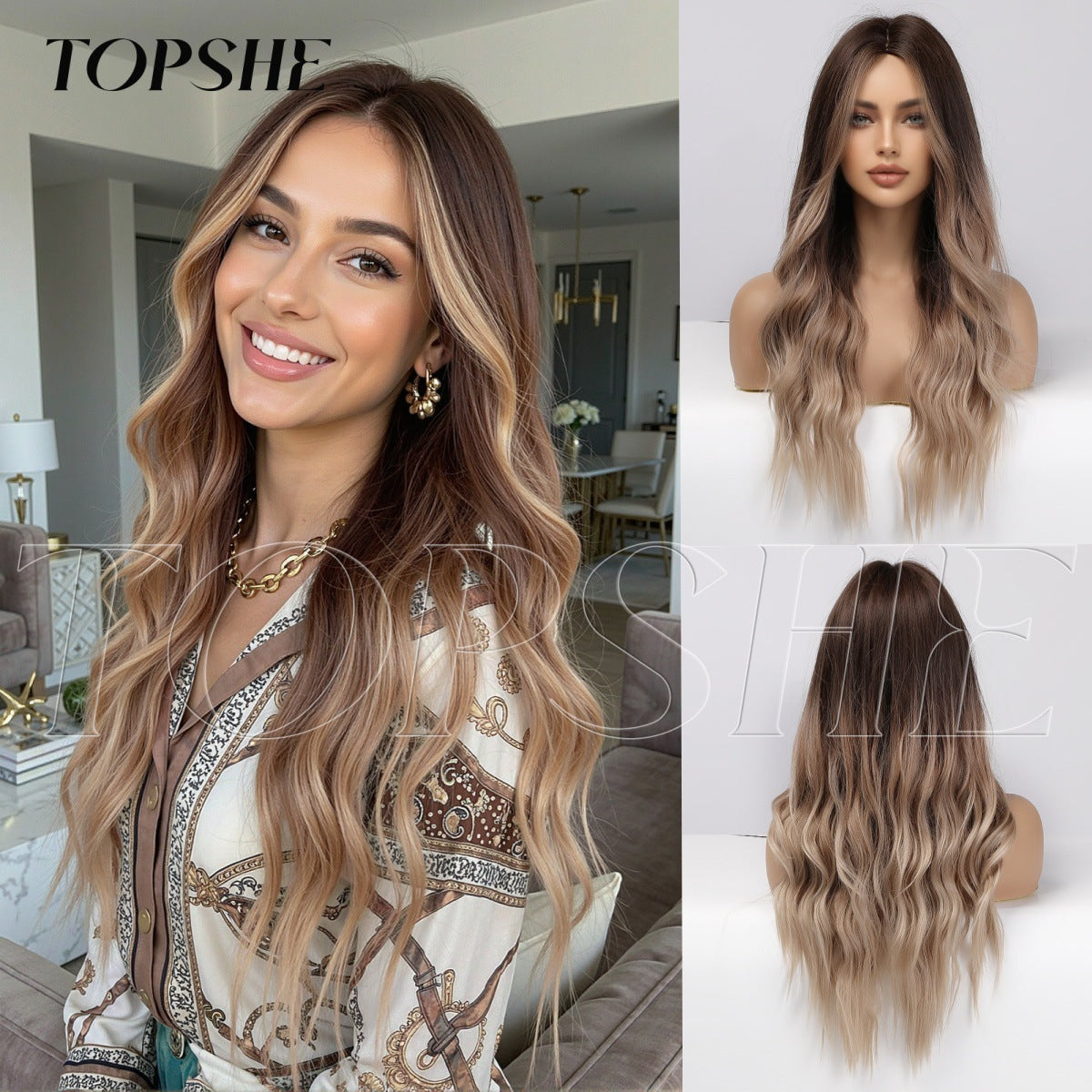 Women's Fashion Big Wave Medium Curly Hair Dyed Wig Long Curls