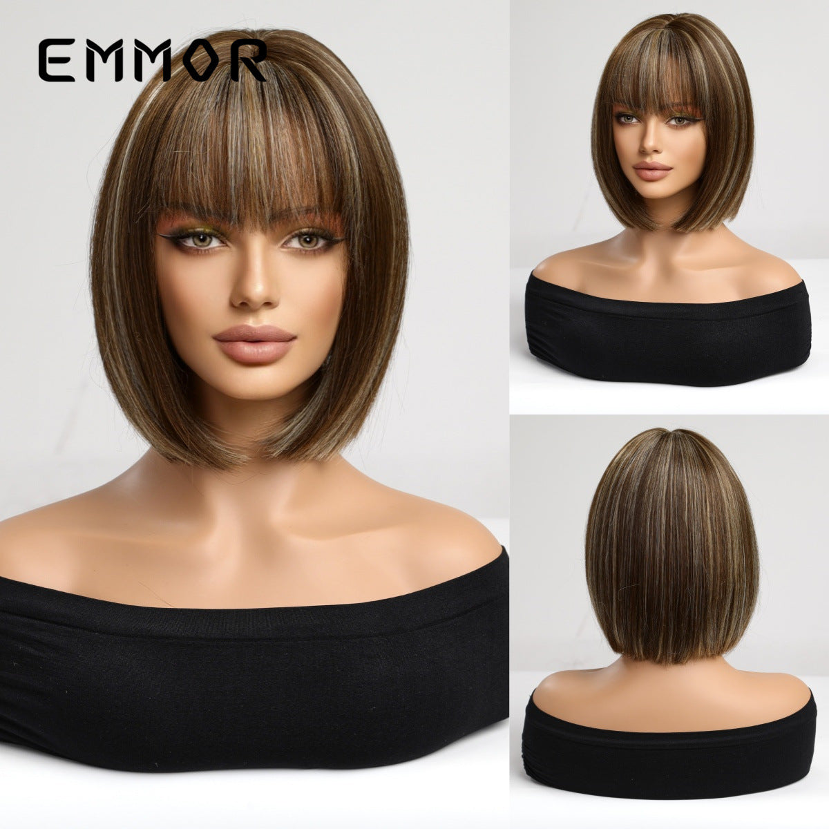Breathable Bangs Gradient Gold Wave Full Wig Short Straight Hair