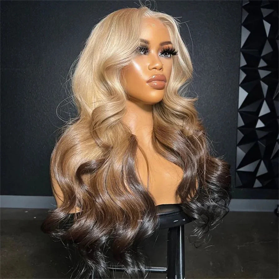 Golden Brown Gradient Highlight Chemical Fiber Long Straight Wig