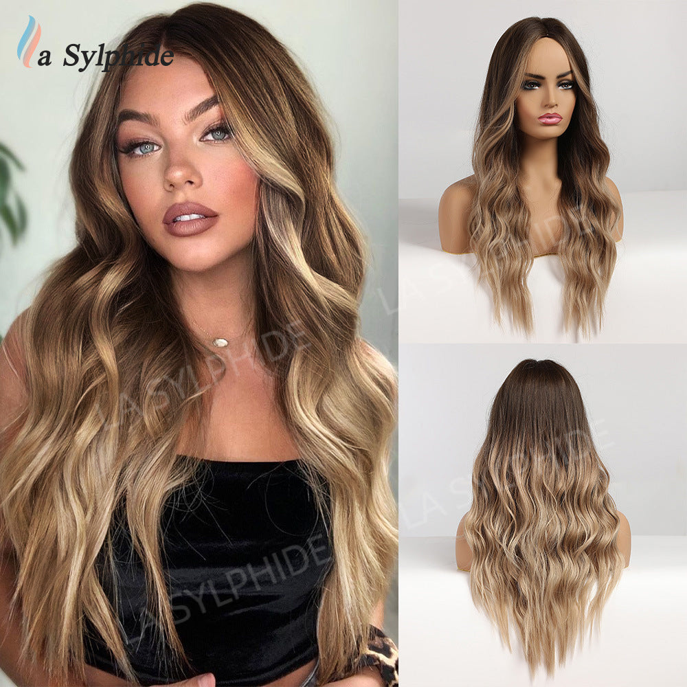 Full Head Curly Hair Fiber Golden Gradient Medium Points Without Wig Long Curls