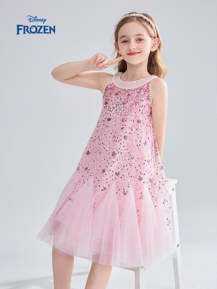 Children's Disney Clothing Princess Elsa Summer Sleeveless Tulle Skirt Middle Big Children's Dress