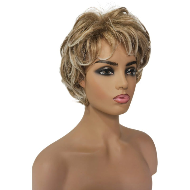Women's Small For Golden Gradient Grandma One Wig Short Curly Hair