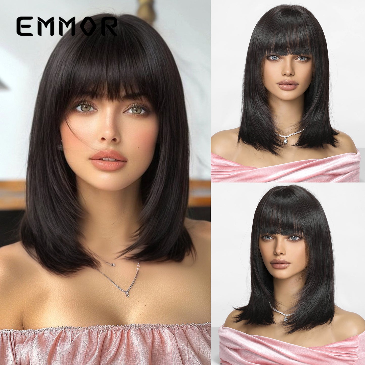 Women's Collarbone Bangs Shape Round Face Natural Wig Short Straight Hair