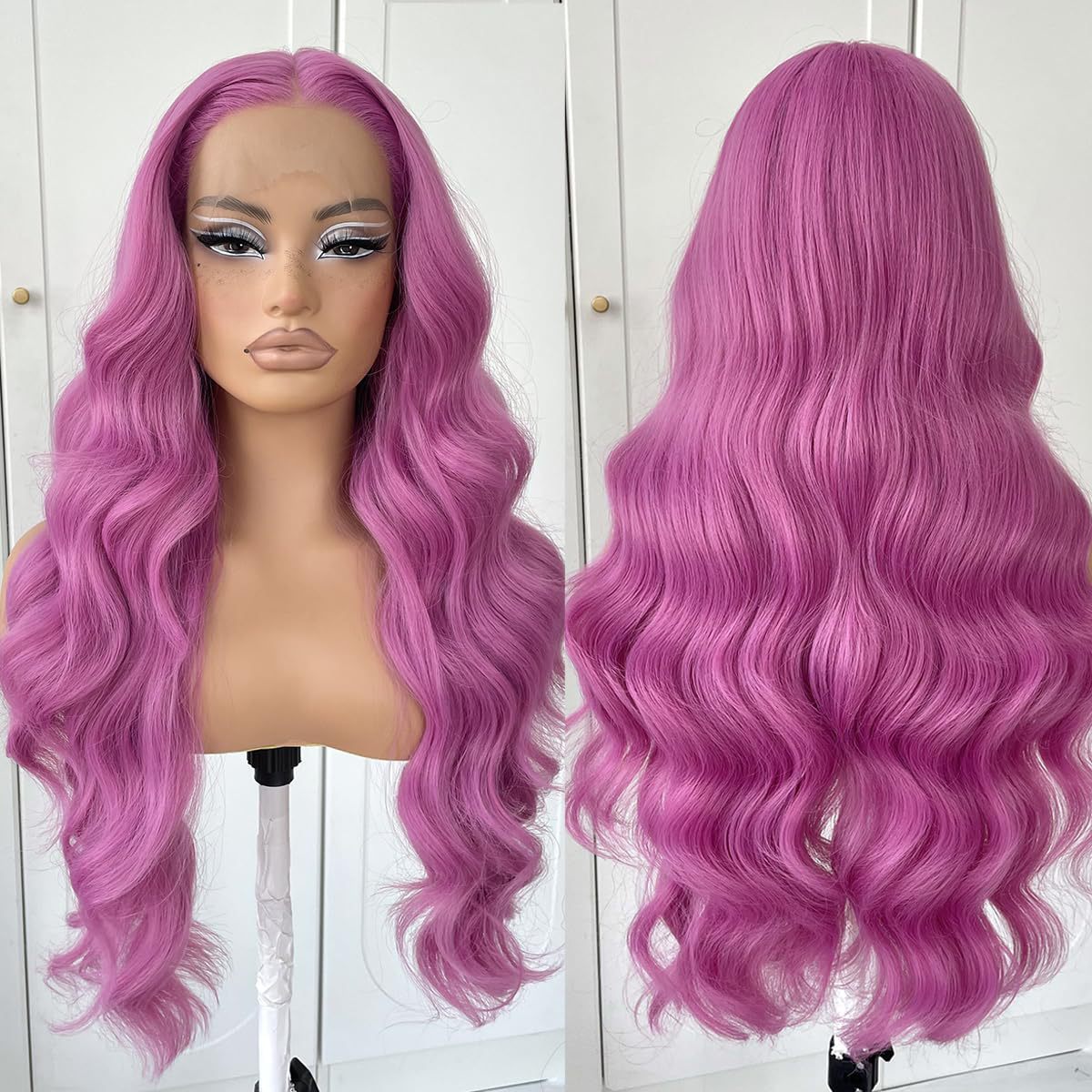 Women's Front Lace Synthetic Wigs Golden Medium Curly Hair Big Wave Wig Long Curls