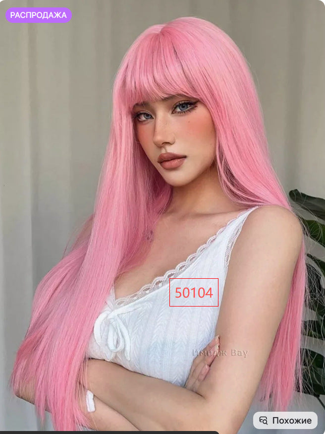 Women's Fashion Gray White Mixed Color Short Curly Hair Side Bangs Long Straight Wig