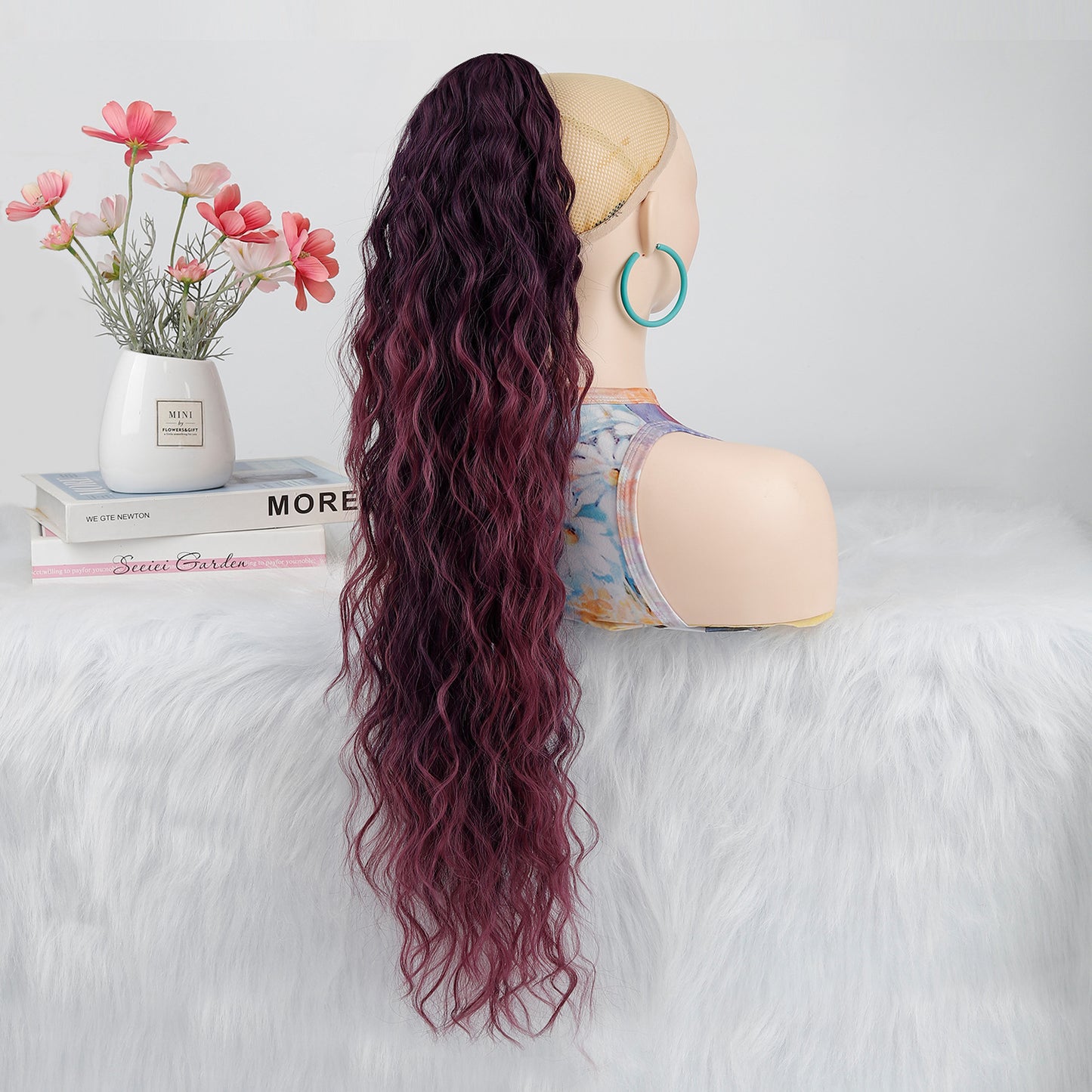 Women's Water Ripple Fluffy Long Curly Hair Chemical Fiber Silk Height Wig Ponytail