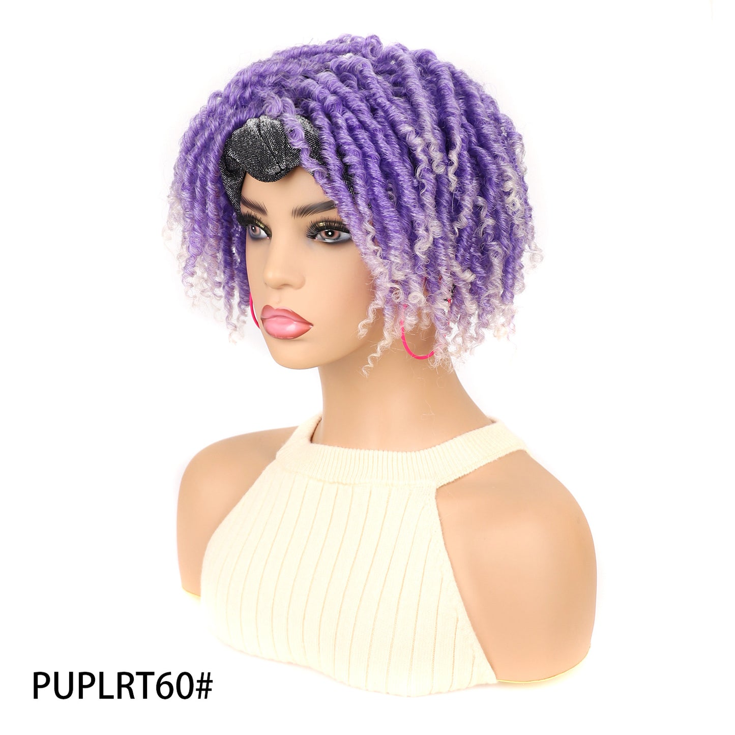 Turban Head Cover Black Sier Sleeve Curved Wig Short Curly Hair