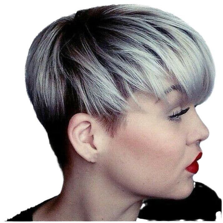 Female Mixed Color Machine Chemical Fiber Wig Short Straight Hair