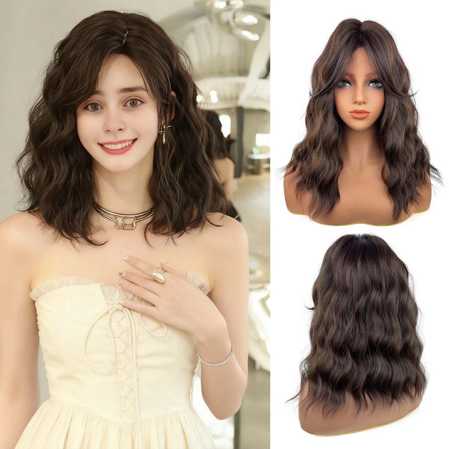 Women's Mid-length Curly Head Cover Water Ripple Mixed Wig Long Curls