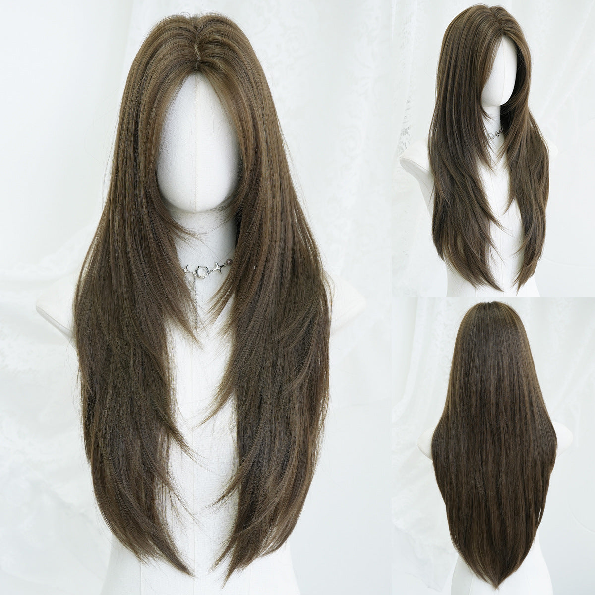 Black Full Top Bangs High Quality Chemical Long Straight Wig