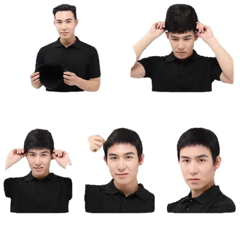 Men's Hair Full Real Head Cover Fur Inch Fashion Natural Men's Wig