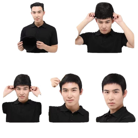 Men's Hair Full Real Head Cover Fur Inch Fashion Natural Men's Wig