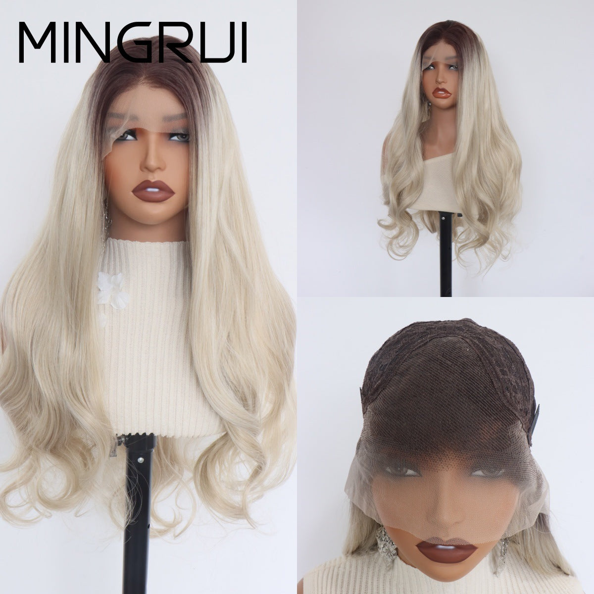 Lace Big Wave Head Cover Imitation Human Hair Fiber Chemical Wig Long Curls