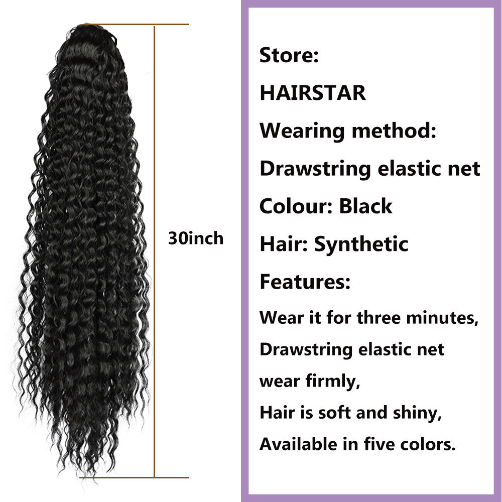 Female Horse Tail Black Curly Hair Drawstring Fluffy Wig Ponytail