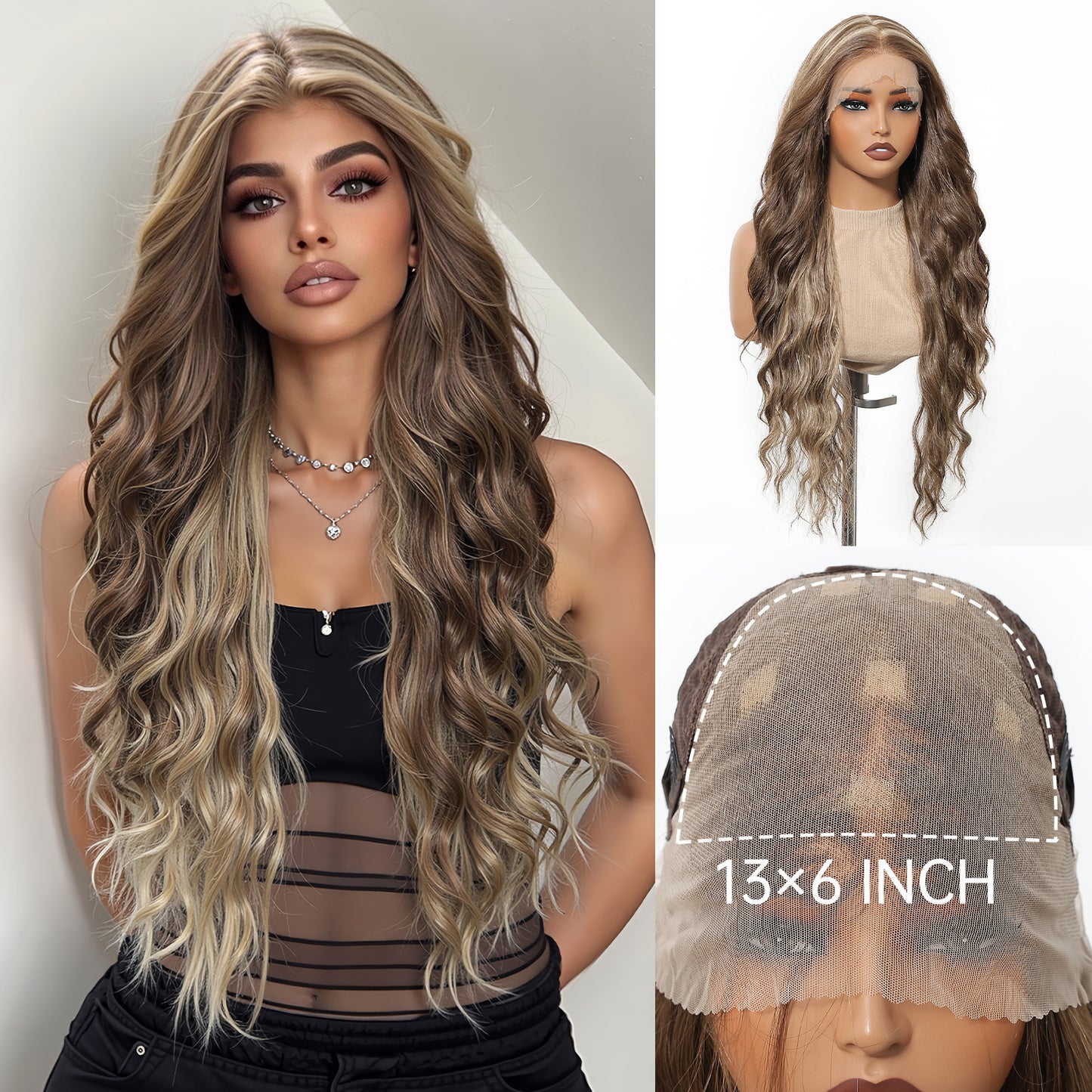 Area Lace Female Light Brown Dyed Curly Hair Wig Long Curls