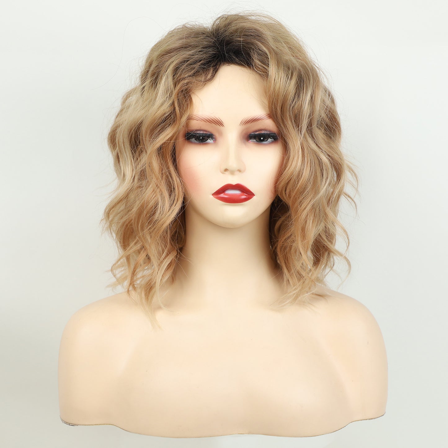 Women's Fashion Head Dyed Gradient Golden Partial Synthetic Wig Short Curly Hair