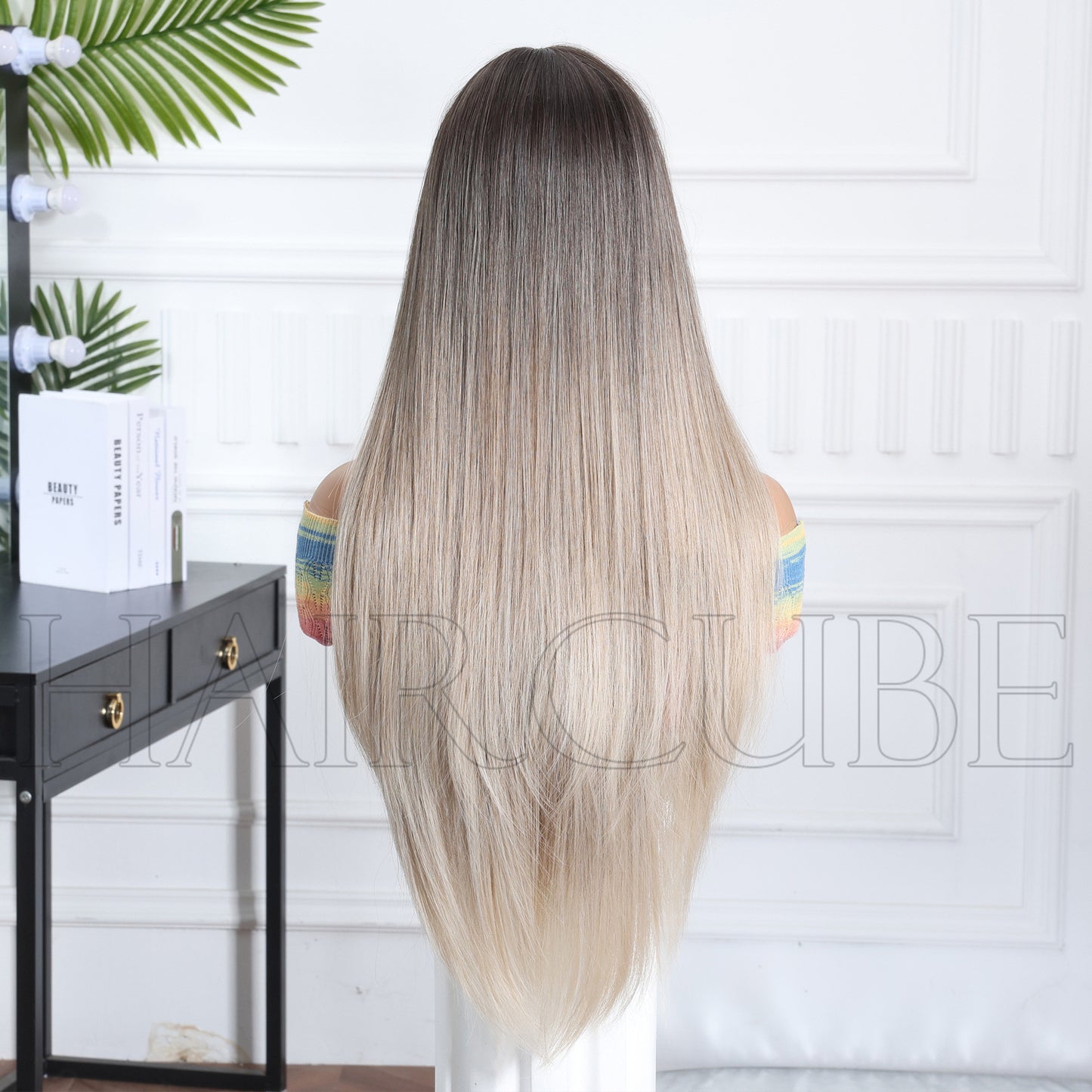 Hair Head Cover Gradient Dyed Mid-point Comfortable Natural Long Straight Wig