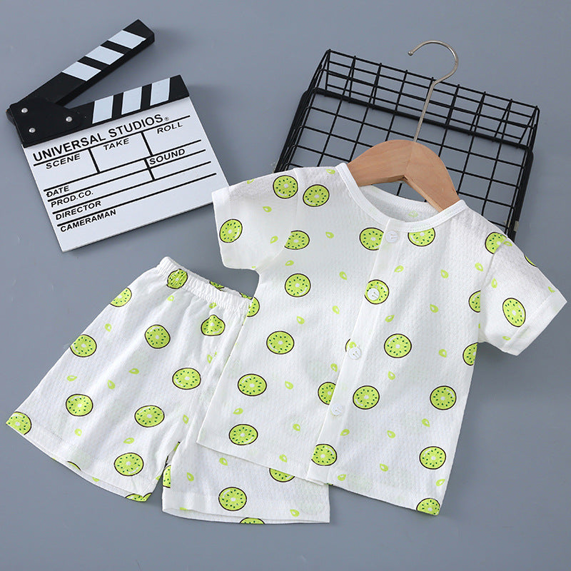 Summer Born Clothes Purified Cotton Thin Short Sleeve Two-piece Work Children's Suit