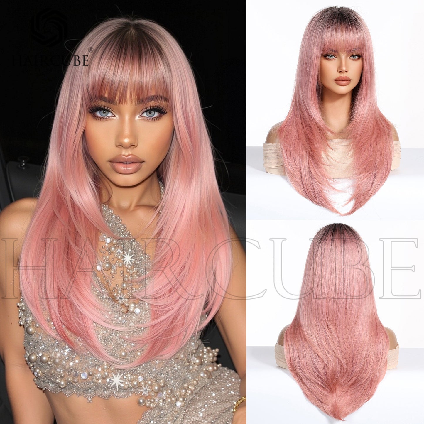 Hair Layered Mechanism Wine Red Festival Atmosphere Long Straight Wig