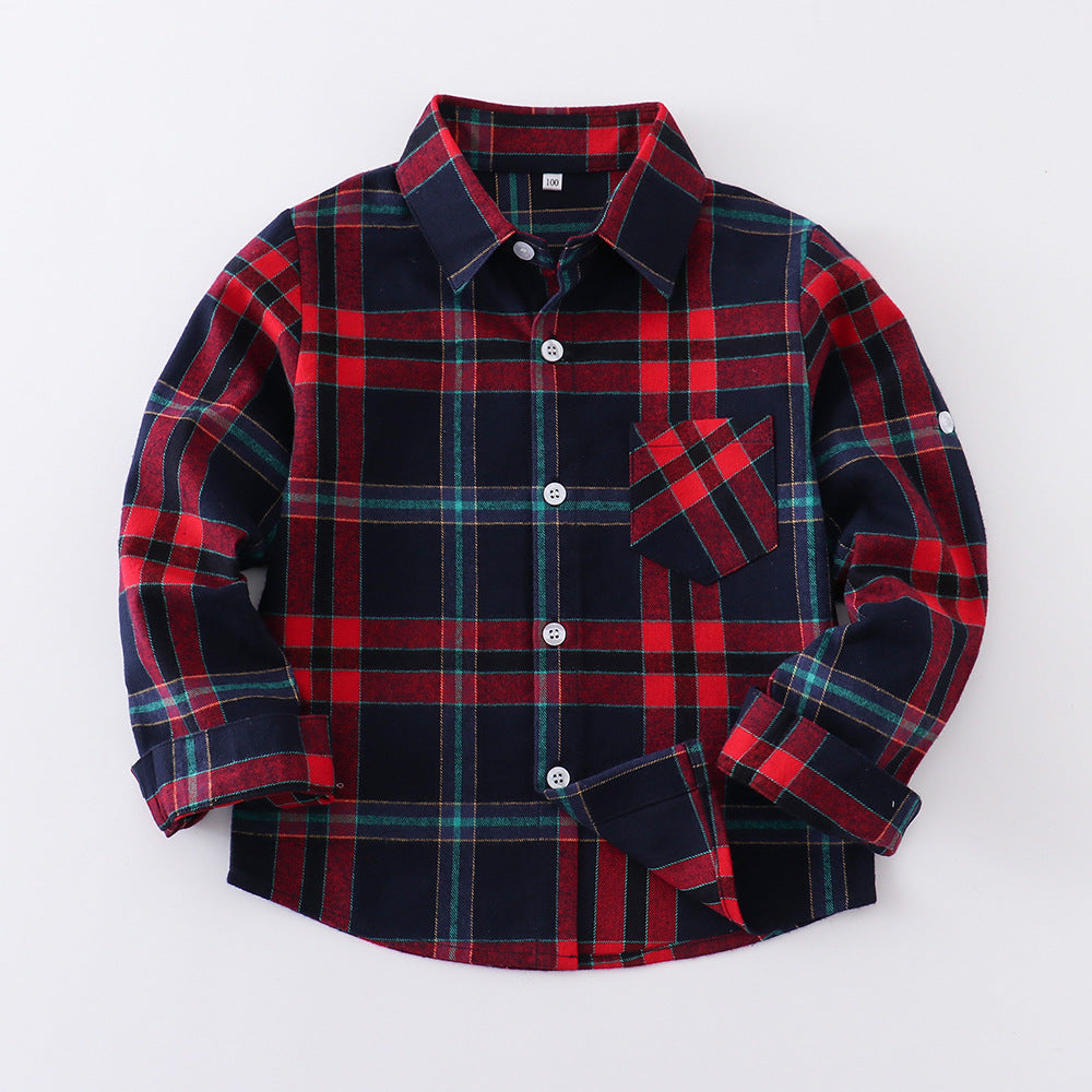 Children's Long-sleeved Plaid Korean Casual Cotton Trendy Western Children's Shirt