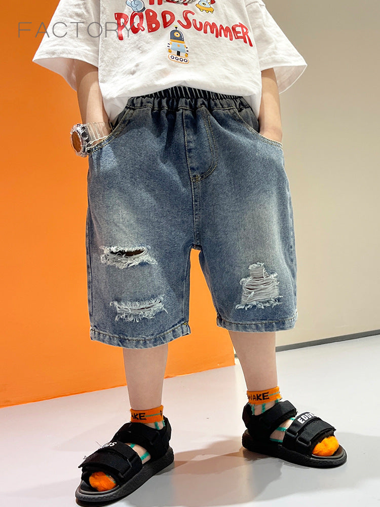 Children's Shorts Summer Boys Trendy Cool Ripped Baggy Thin Children's Pants