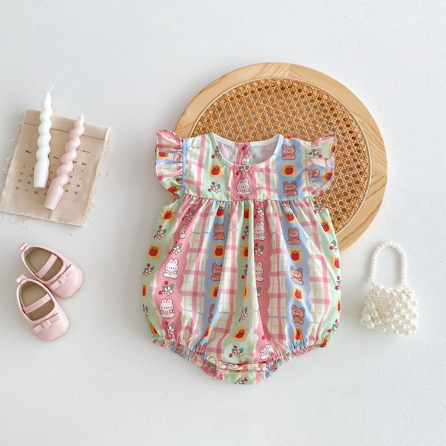 Summer Lightweight Cotton Flounced Sleeve Romper Cute Jumpsuit, Climbing Suit