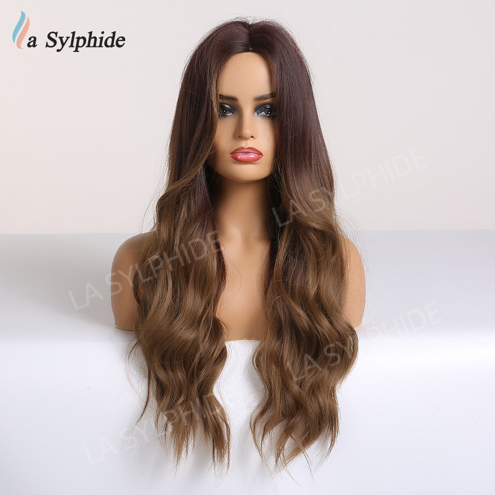 Medium Curly Brown Gradient Female Synthetic Wig Long Curls