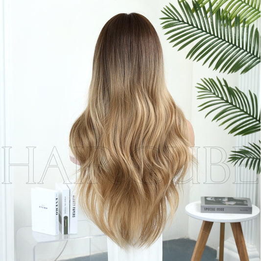 Dyed Head Cover Mechanism Chemical Fiber Hair Waves Roll Layers Wig Long Curls