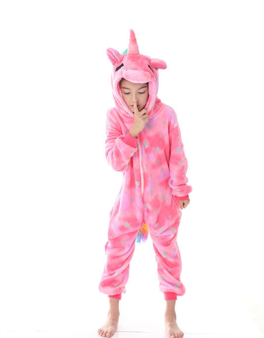 Children's Cartoon Animal One-piece Pajamas Rainbow Flannel Lion Cute Long Jumpsuit, Climbing Suit