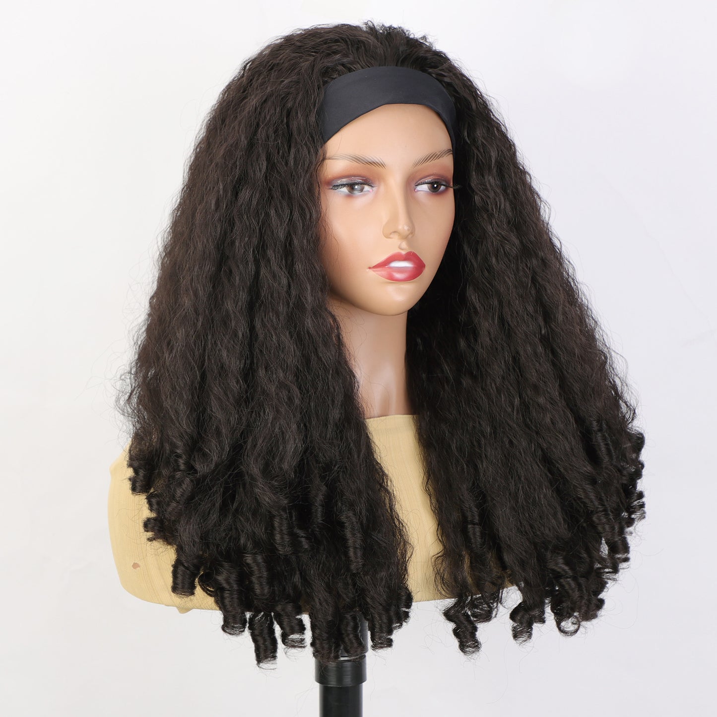 Women's Ice Silk Hair Band Screw Roll Curly Wig Long Curls
