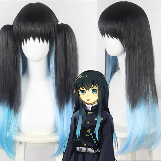 Anime No Hours Transparent Black Gradient Blue Straight Cos Wig