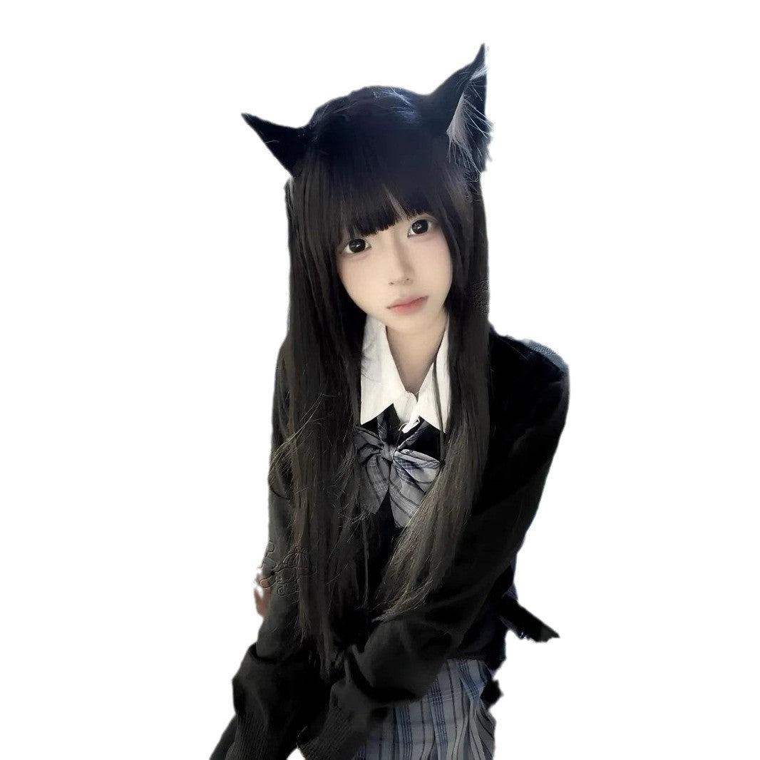 Women's Hair Style Little Radish Sweet Daily Black Bangs Long Straight Wig