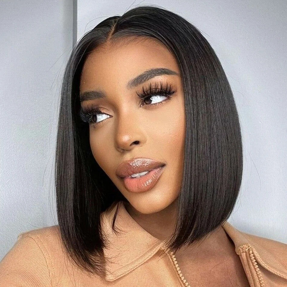 Slouchy Lace Straight Bob Brazilian Human Real Hair Wig