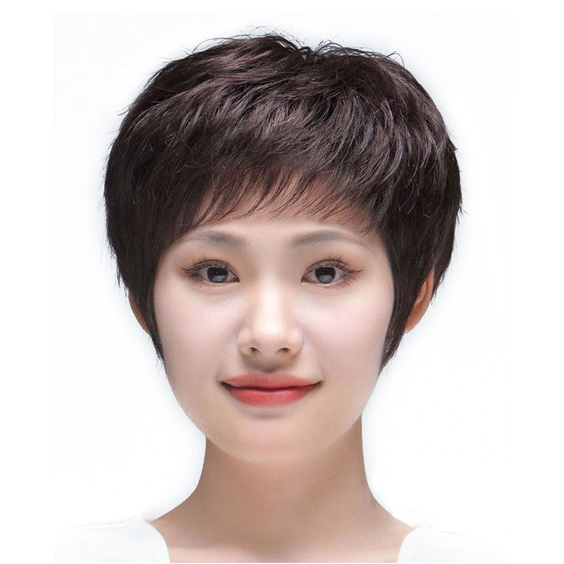 Women's Short Human Cover Natural Texture Hot Mom Real Hair Wig
